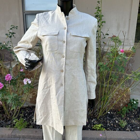 Liz Claiborne Linen 2 Piece Set Womens Size 8 Tunic Size 6 Petite Pants Beige - Picture 2 of 16